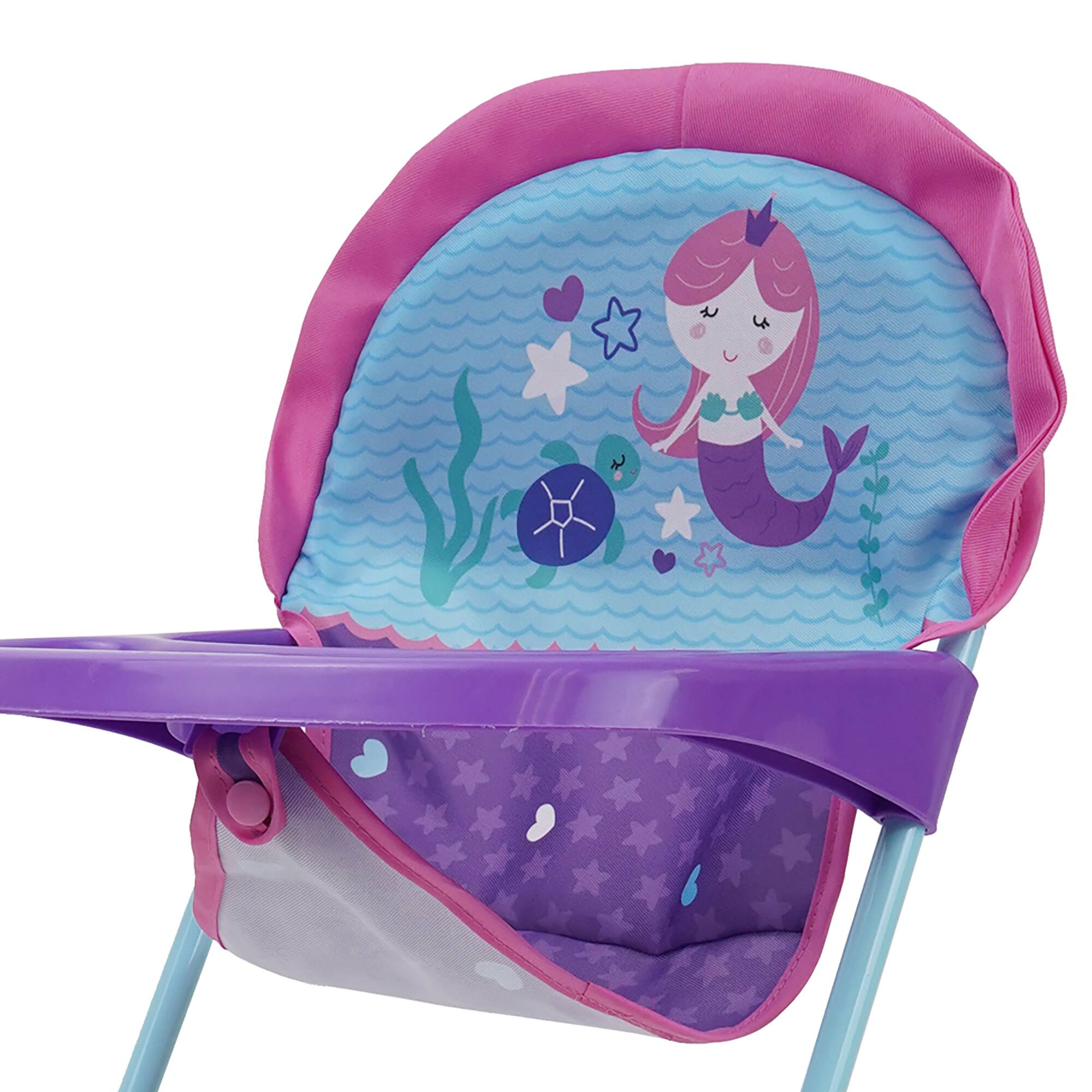Back. 509 Crew - Mermaid Doll Highchair - Kids Pretend Play Highchair w/ Front Tray  3+.