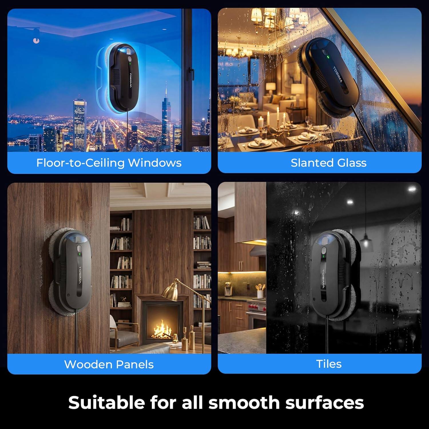 TOBILA Floor-to-Ceiling Windows Slanted Glass Wooden Panels Tiles Suitable for all smooth surfaces
