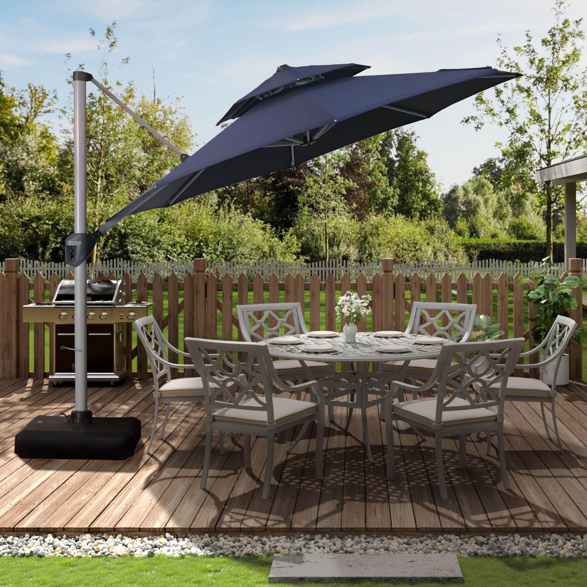 Mondawe - 11 ft. Octagon Cantilever Patio Umbrella Aluminum 360°with Umbrella Cover - Navy Blue