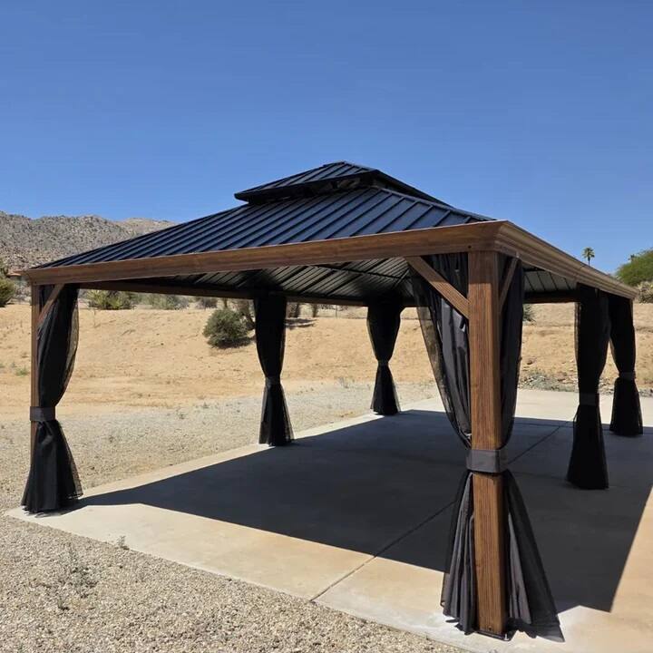 Alt View 1. PURPLE LEAF - 14' X 24' Hardtop Outdoor Wood Grain Aluminum Gazebo with Double Roof for Patio Lawn and Garden, Netting Included - 14' X 24'.