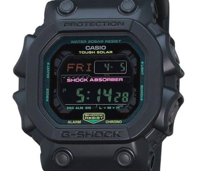 PROTECTION WATER 20BAR RESIST CASIO TOUGH SOLAR ADJUST MODE FRI LIGHT DC SHOCK ABSORBER P SEARCH 5:1428 SNZ ALM SIG L - M - H SHOCK RESIST ALARM CHRONO G-SHOCK