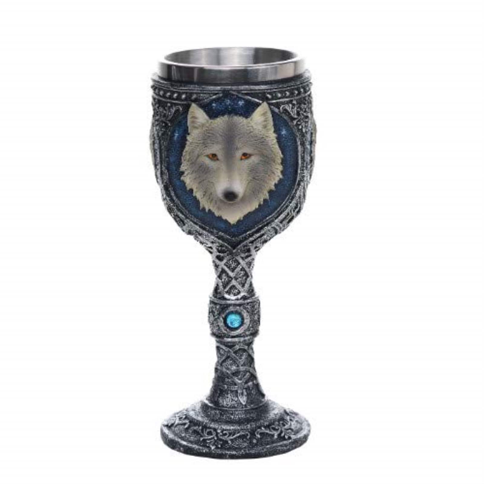 Pacific Trading - Lone Wolf Celtic Magic Wine Chalice Goblet Resin Body Stainless Steel Cup 7 Ounce - Multicolor