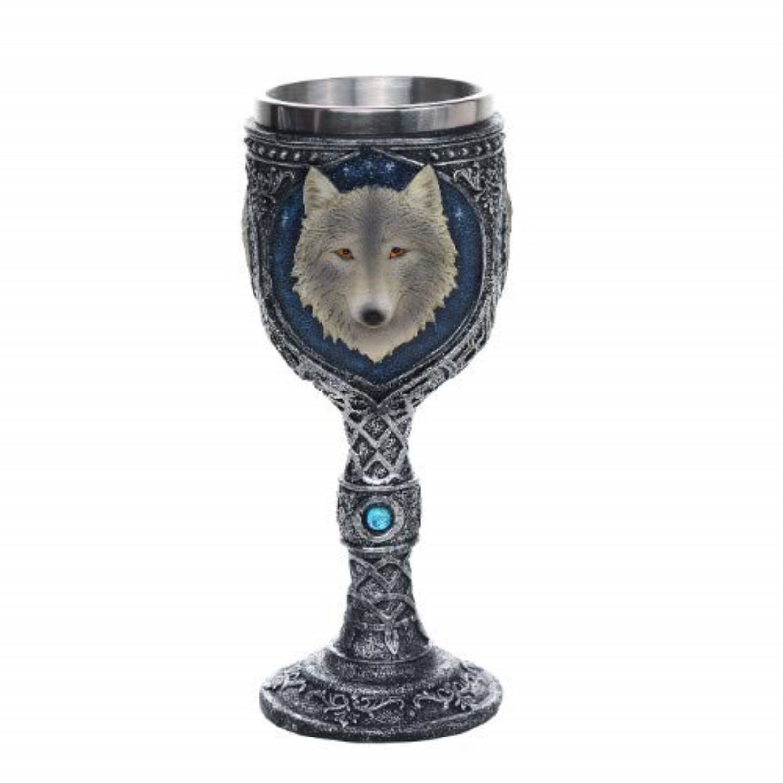 Front. Pacific Trading - Lone Wolf Celtic Magic Wine Chalice Goblet Resin Body Stainless Steel Cup 7 Ounce - Multicolor.