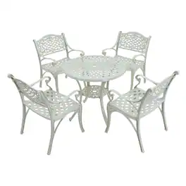 Mondawe - 5-Piece Cast Aluminum Outdoor Dining Set with Round Table and 4 Chairs - White