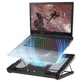 HongFei - "Laptop Cooling Pad, Cooler Stand with 5.5" Movable Fan, 10 RGB Light Modes, Auto Temp Sensor & 3-Speed Control" - Black