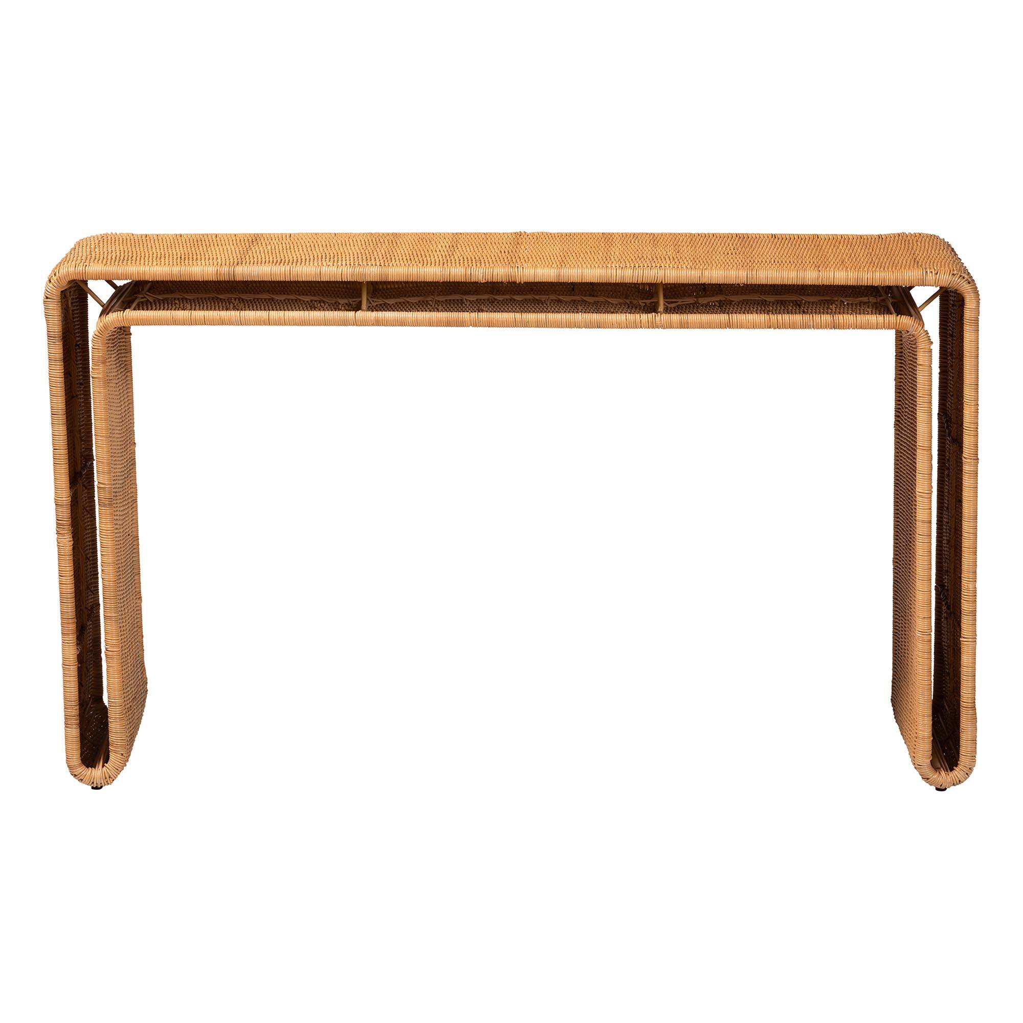 Angle. bali & pari - Nevada Bohemian Rattan Console Table - Light Honey.