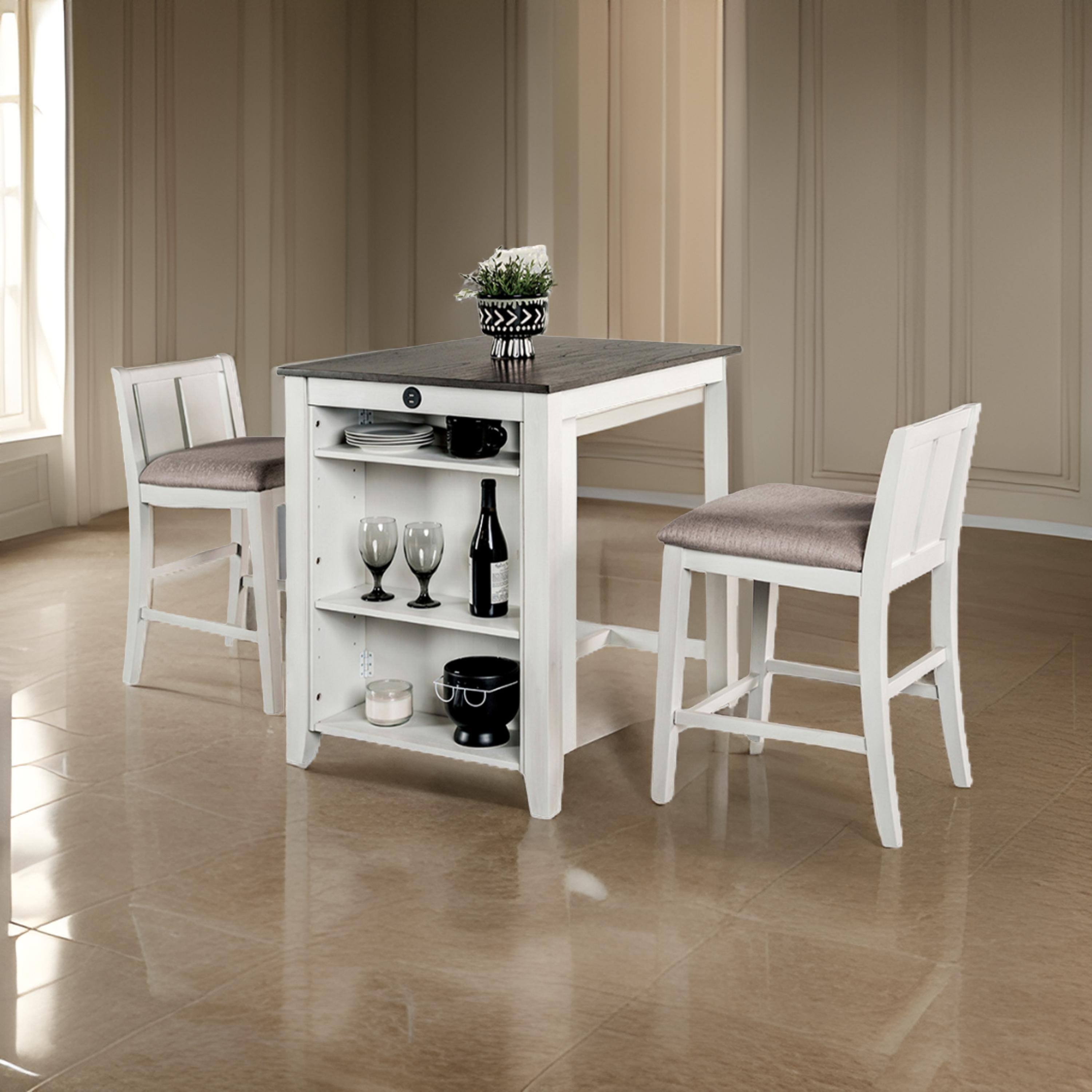 Manhattan Lane Lessi 3pc Counter Height Table Set with Side Shelf, USB ...
