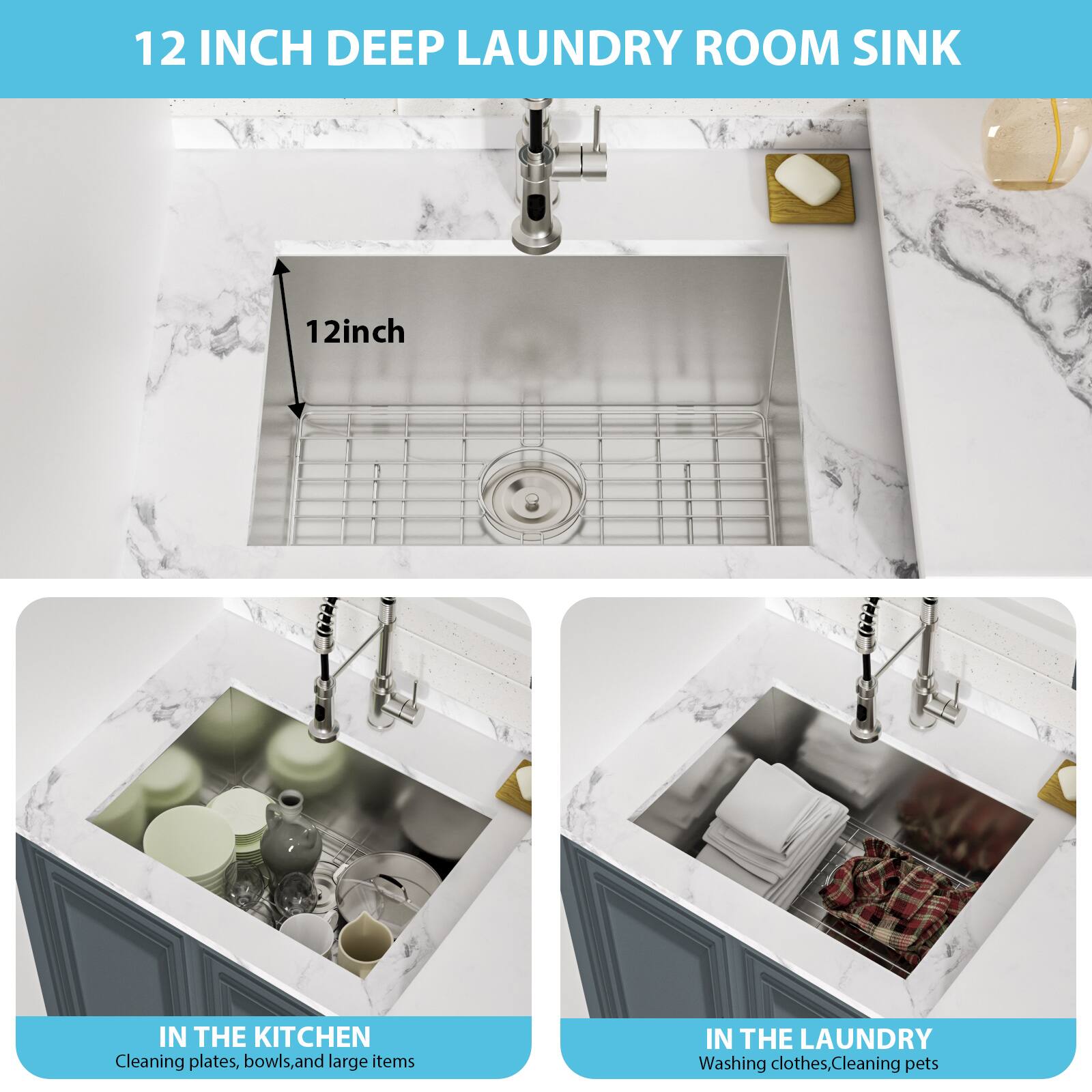 Lordear 21x18 Inch Undermount Laundry Sink Under Mount 16