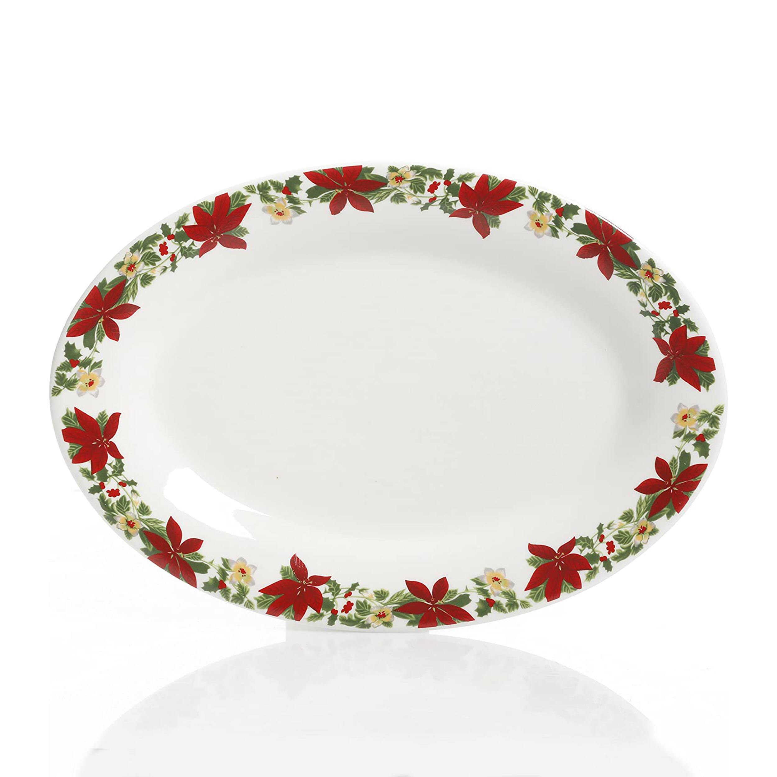 Alt View 5. Gibson - Perfect for Holidays Poinsettia 7 Piece Porcelain Serving Set in Red - Red.