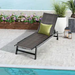 Costway - 1PC Patio Galvanized Steel Chaise Lounge with Wheels Outdoor PE Rattan Recliner Chair - Mix Brown,Black