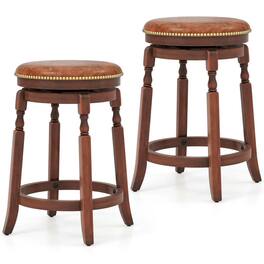 Kadyn - 24 In Swivel Bar Stool 2-Pc Set with Upholstered Seat and Rubber Wood Frame-24 inches, for Kitchen Island - Brown