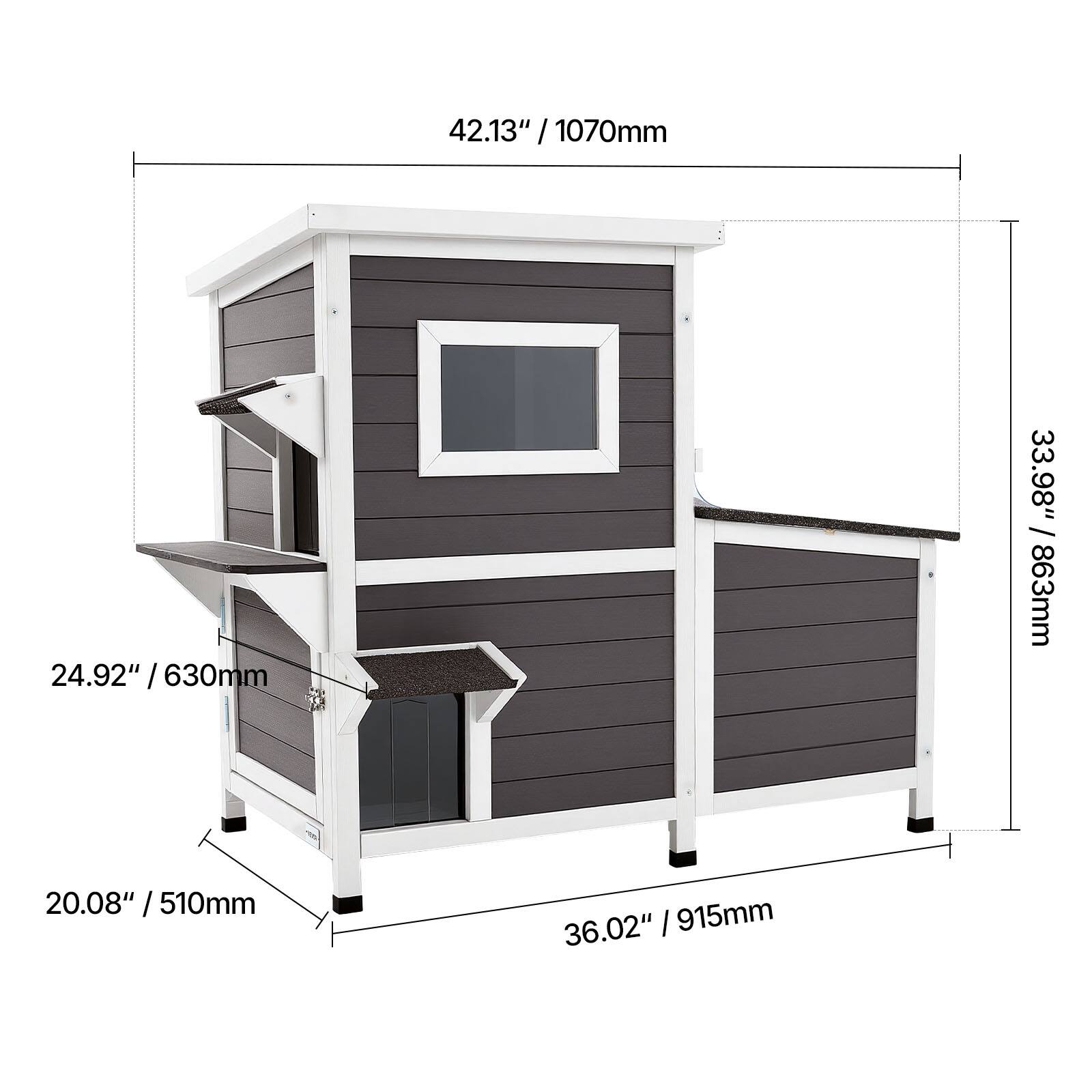 VEVOR Outdoor Cat House, 2 Story Wooden Cat Shelter for 3 Outside
