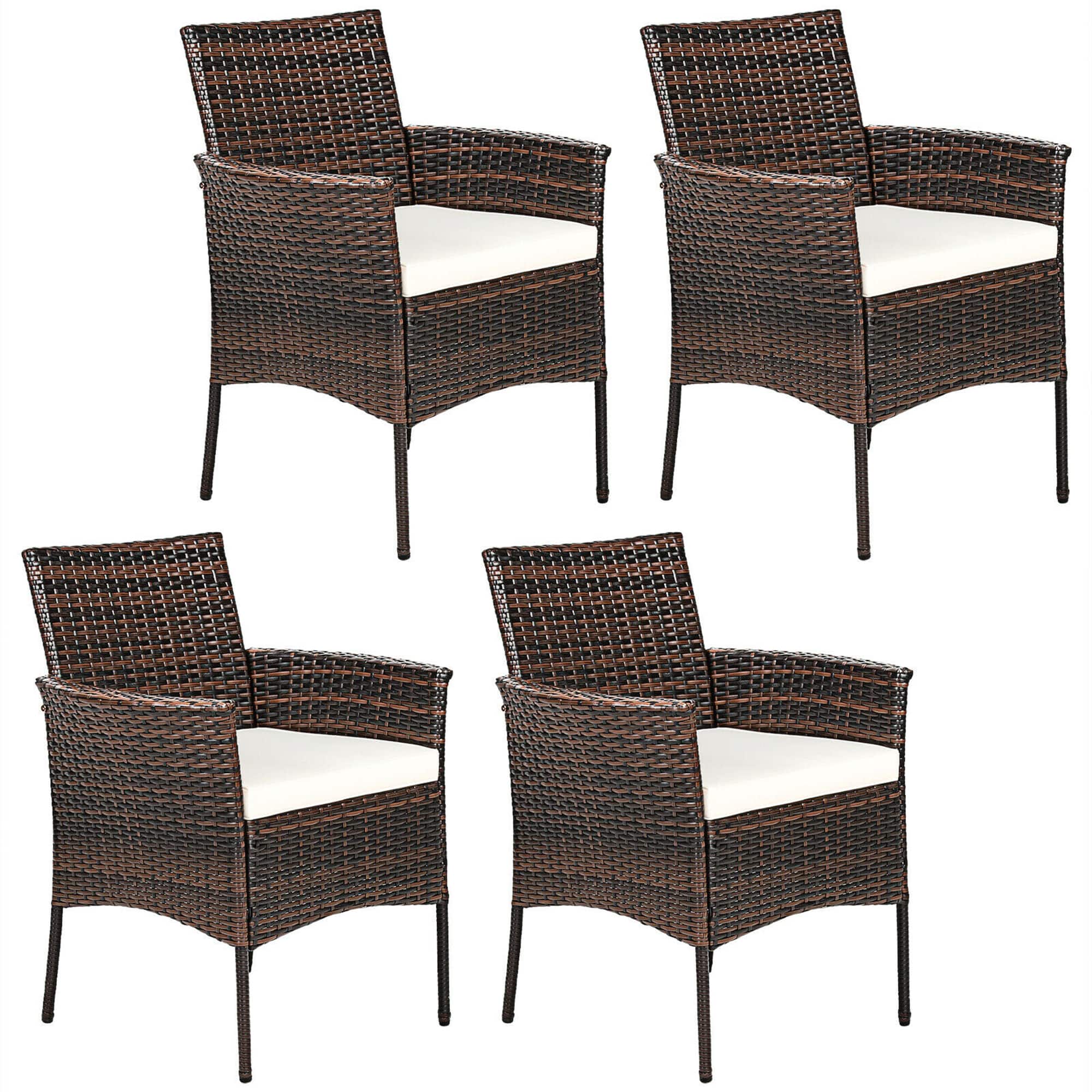 Costway - Patio 4PCS Rattan Arm Dining Chair Cushioned Sofa Furniture - Brown,White price history on PriceWatchPro