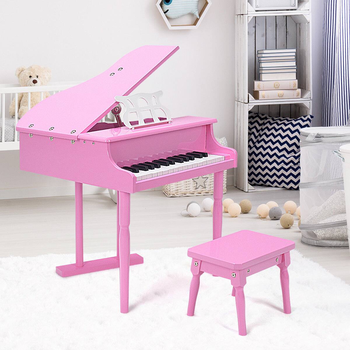 Alt View 11. Costway - Children 30 Key Toy Grand Baby Piano with Kids Bench Wood - Pink.