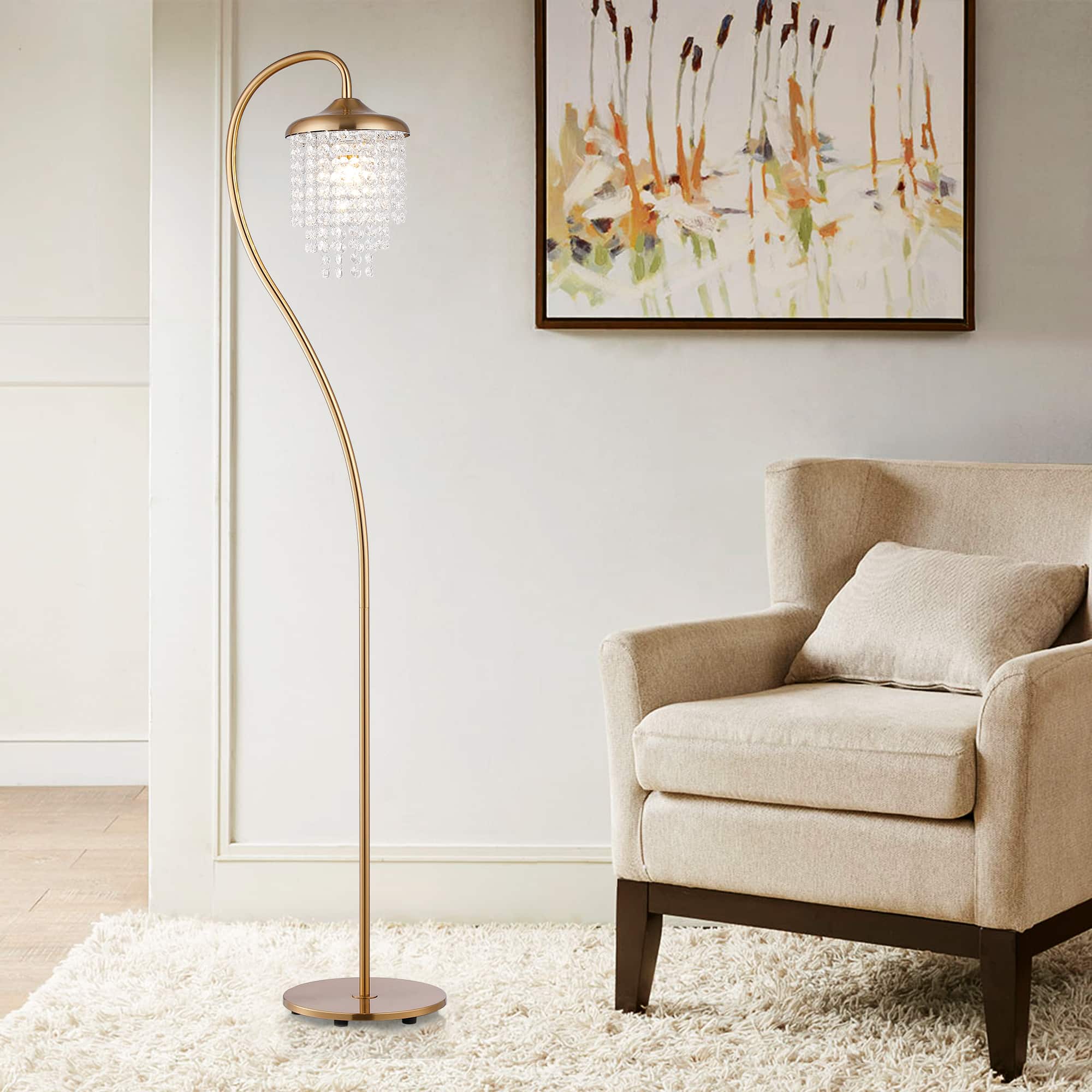 Parrot Uncle - Industrial Floor Lamp with Hanging Glass Lampshade and Foot Switch - Gold