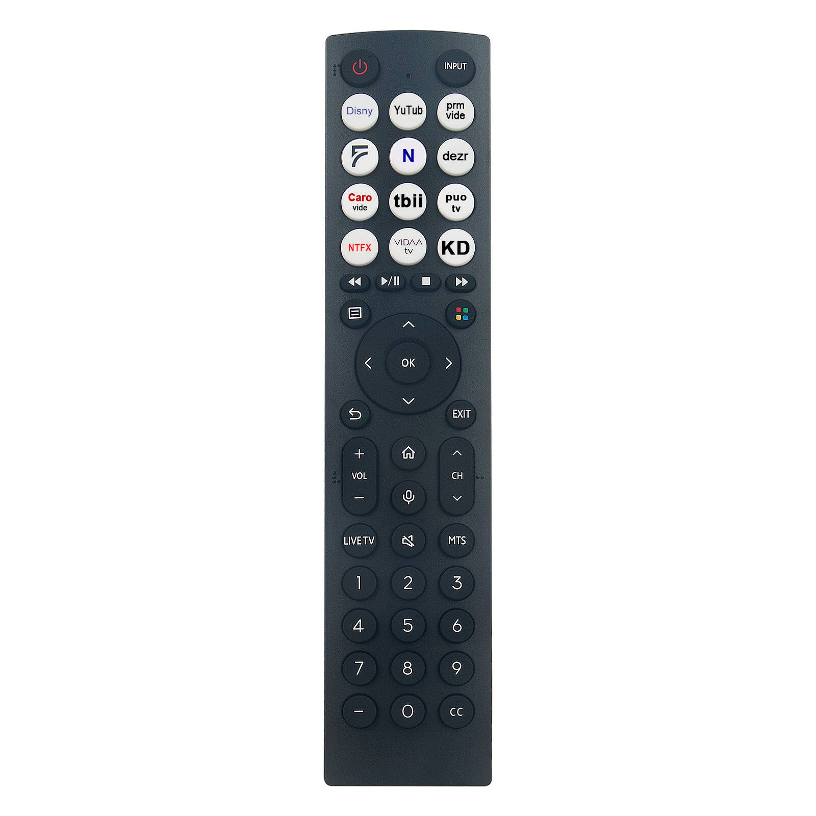 Disney  
YouTube  
pm vide  
N  
dezr  
Caro vide  
tbii  
puo tv  
NTFX  
VIDAA tv KD  
^  
OK  
G  
V  
EXIT  
+  
VOL  
CH  
"  
-  
LIVETV  
MTS  
1  
2  
3  
4  
5  
6  
7  
8  
9  

O  
CC