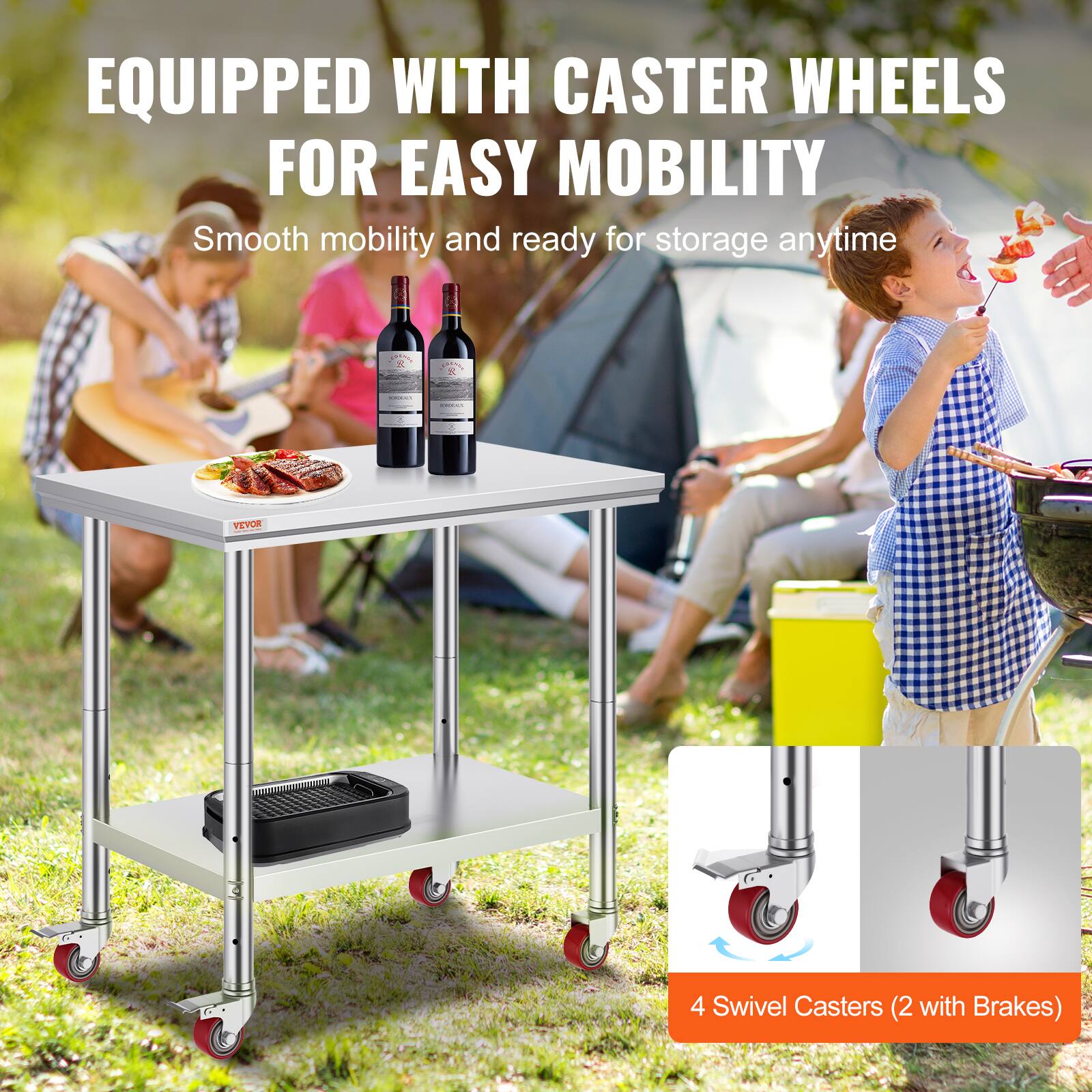 EQUIPPED WITH CASTER WHEELS FOR EASY MOBILITY

Smooth mobility and ready for storage anytime

4 Swivel Casters (2 with Brakes)