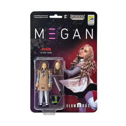 A WARNING: CHOKING HAZARD AGES 14+ ADULT COLLECTIBLE NOT A TOY SYNDICATE COMIC CON COLLECTIBLES INTERNATIONAL EXCLUSIVE 0000 MEGAN M3GAN ACTION FIGURE BLUM HOUSE