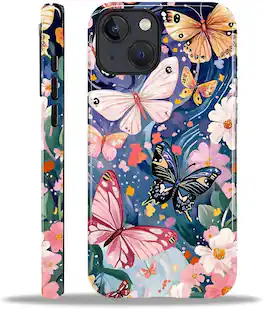 Wikistore - Case for iPhone 14/13 - Hybrid 2-Layer Durable Smartphone Protection Case - Butterflies Flowers Garden