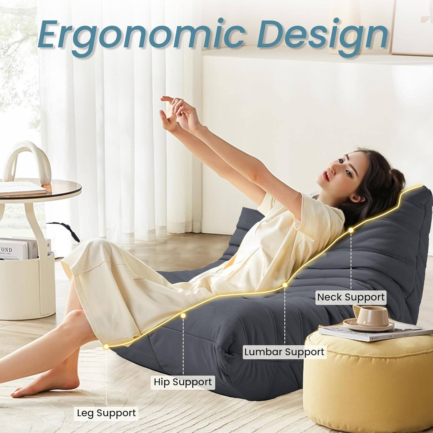 Ergonomic Design

- Neck Support
- Lumbar Support
- Hip Support
- Leg Support