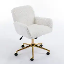 HTUTWOO - Faux Fur Desk Chair - Comfortable & Adjustable Swivel Office Chair with Wheels and Armrest for Home Office,Vanity - White