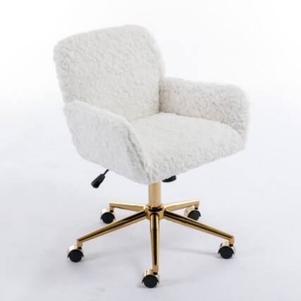 Front. HTUTWOO - Faux Fur Desk Chair - Comfortable & Adjustable Swivel Office Chair with Wheels and Armrest for Home Office,Vanity - White.