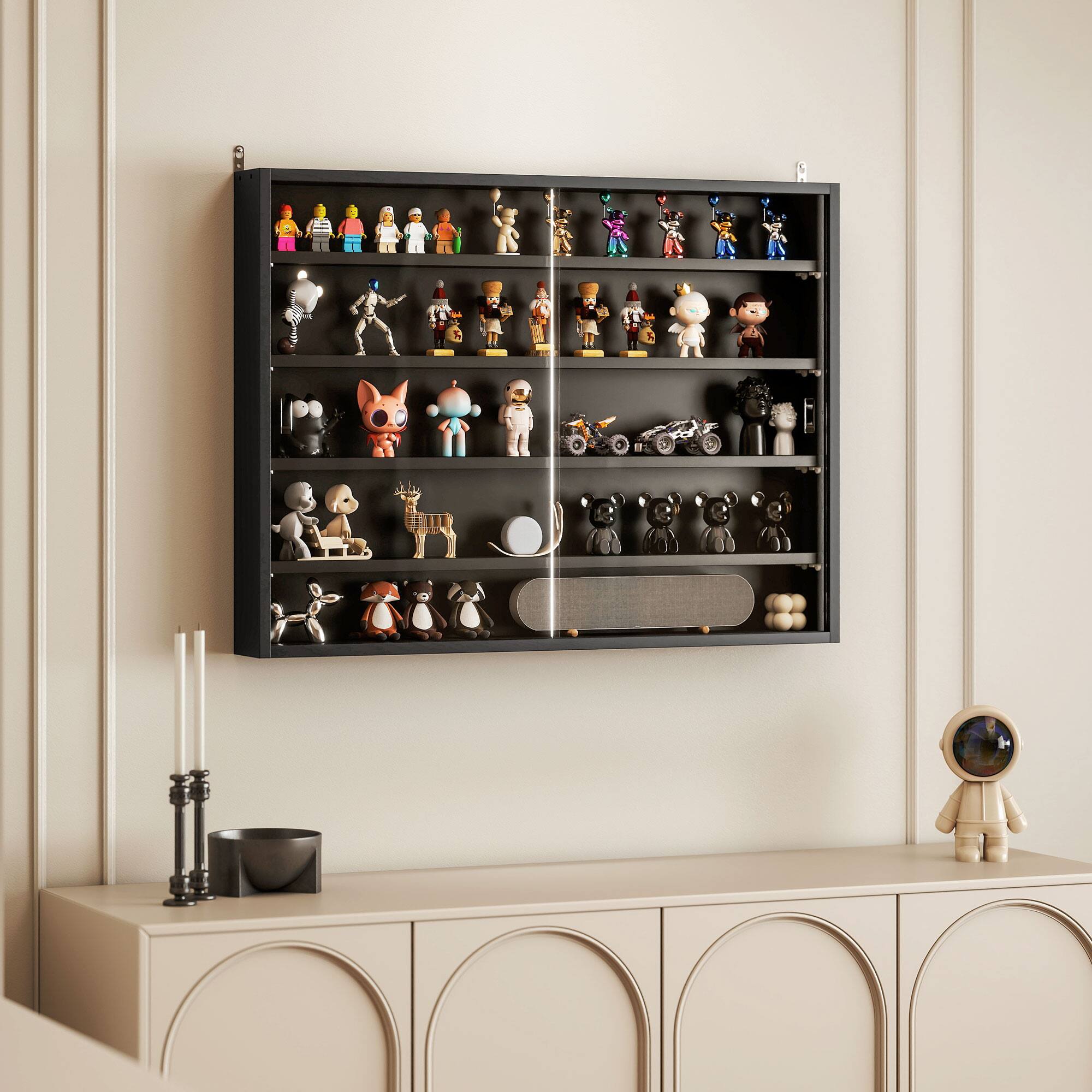 Alt View 7. Homcom - 5-Tier Display Cabinet, Glass Door Cabinet with Adjustable Shelves, Wall-Mounted Display Case for Playroom, Bedroom - Black.