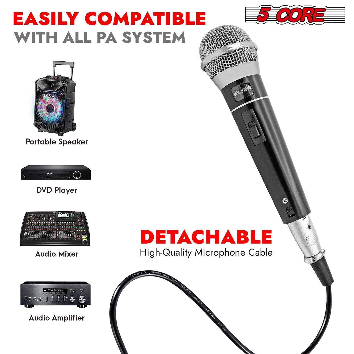 Easily compatible with all PA system. 5-core portable speaker - DVD player, audio mixer, audio amplifier, detachable high-quality microphone cable.