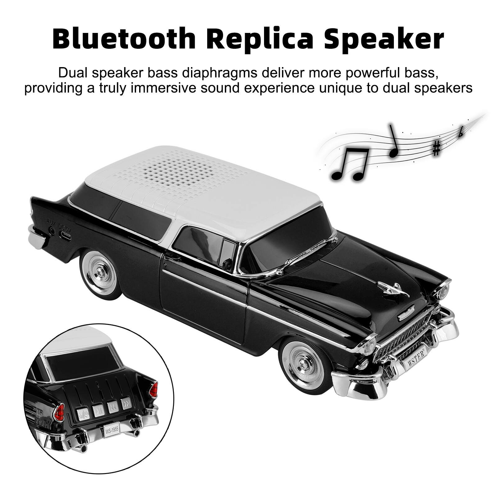 Bluetooth Replica Speaker  
Dual speaker bass diaphragms deliver more powerful bass, providing a truly immersive sound experience unique to dual speakers