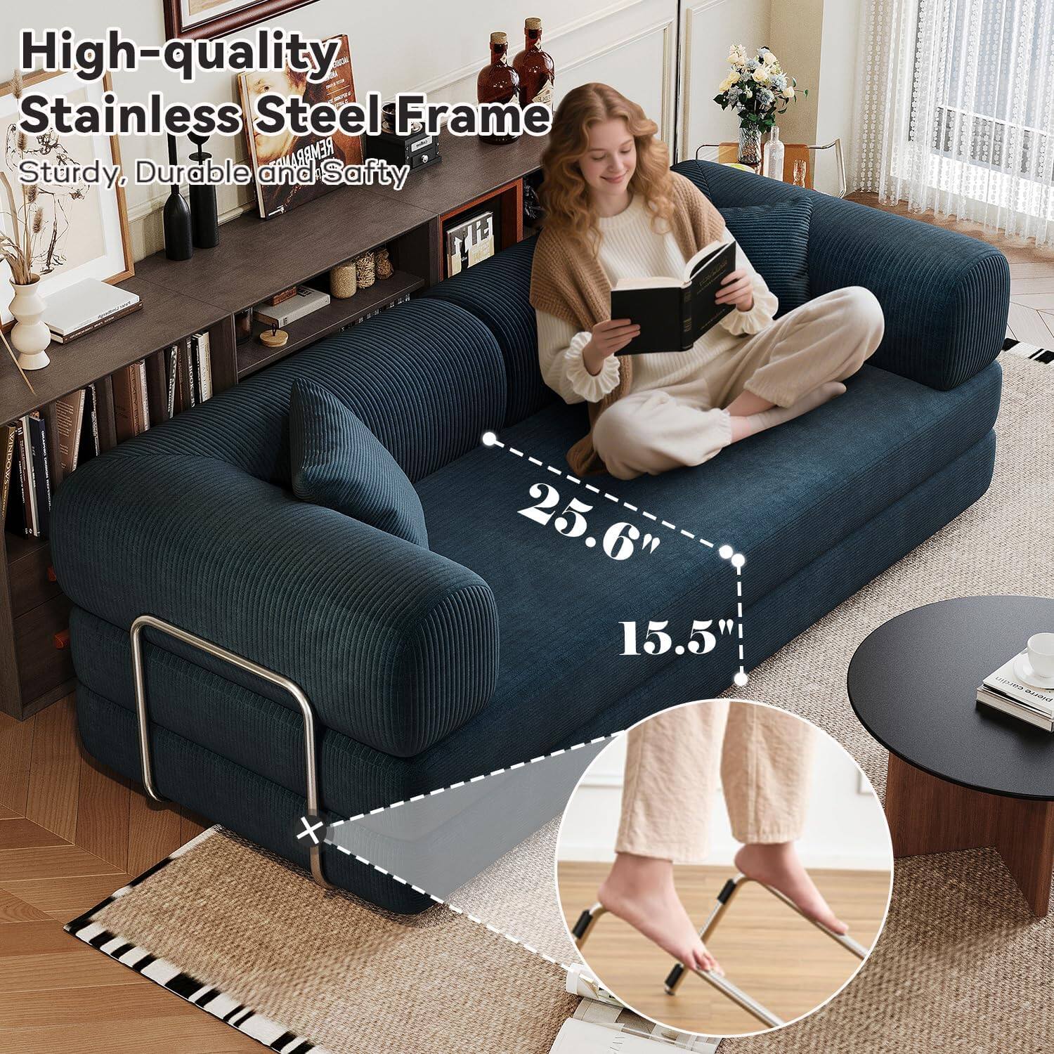 High-quality Stainless Steel Frame  
Sturdy, Durable and Safety  

25.6"  
15.5"