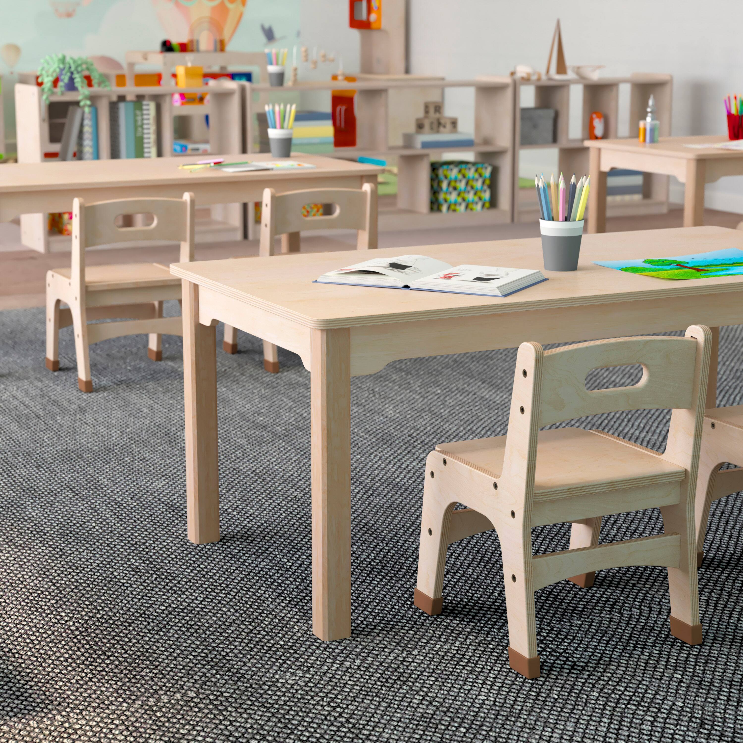 Alt View 3. Flash Furniture - Bright Beginnings Commercial Grade Wooden Rectangular Preschool Classroom Activity Table, (23.5"W x 47.25"D x 18"H), Bee - Natural.