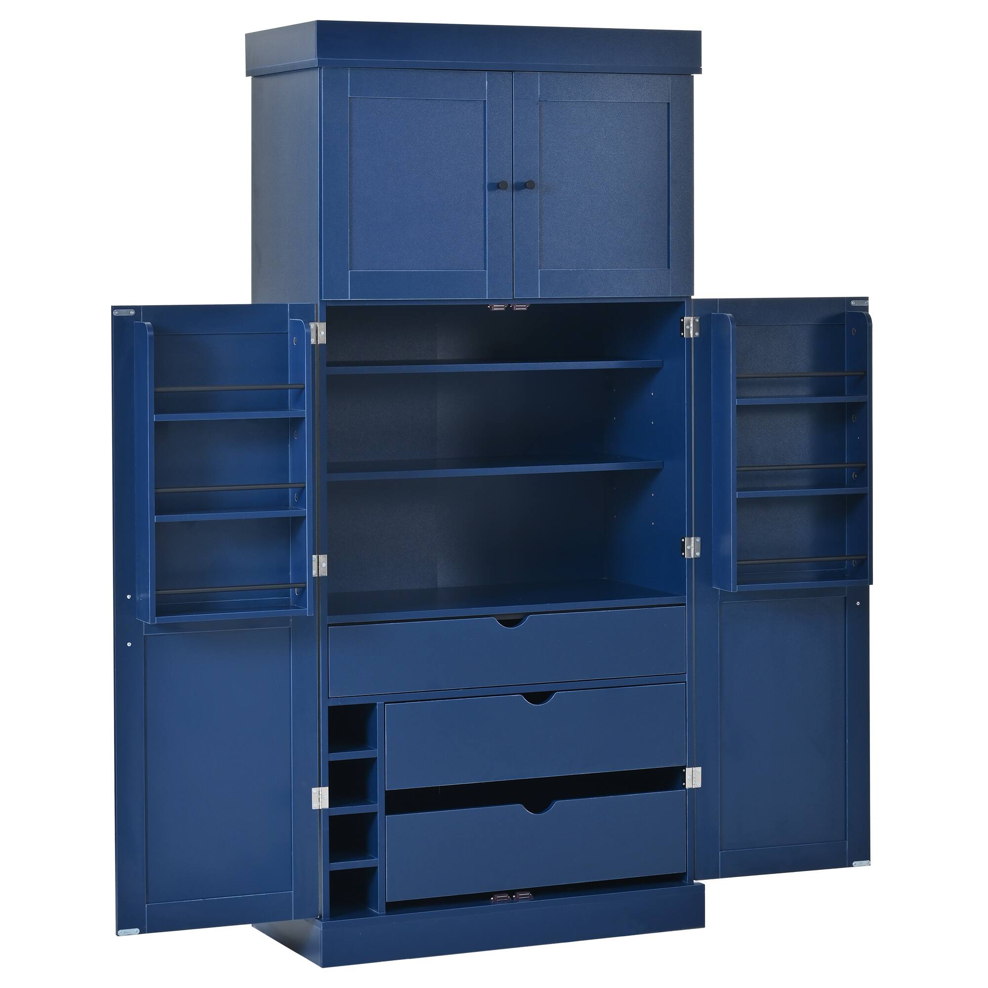 Alt View 8. Forest'nSky - 77" Tall Kitchen Pantry Cabinet, Shaker Style with Adjustable Shelves, Drawers & Wine Racks,Blue - Blue.