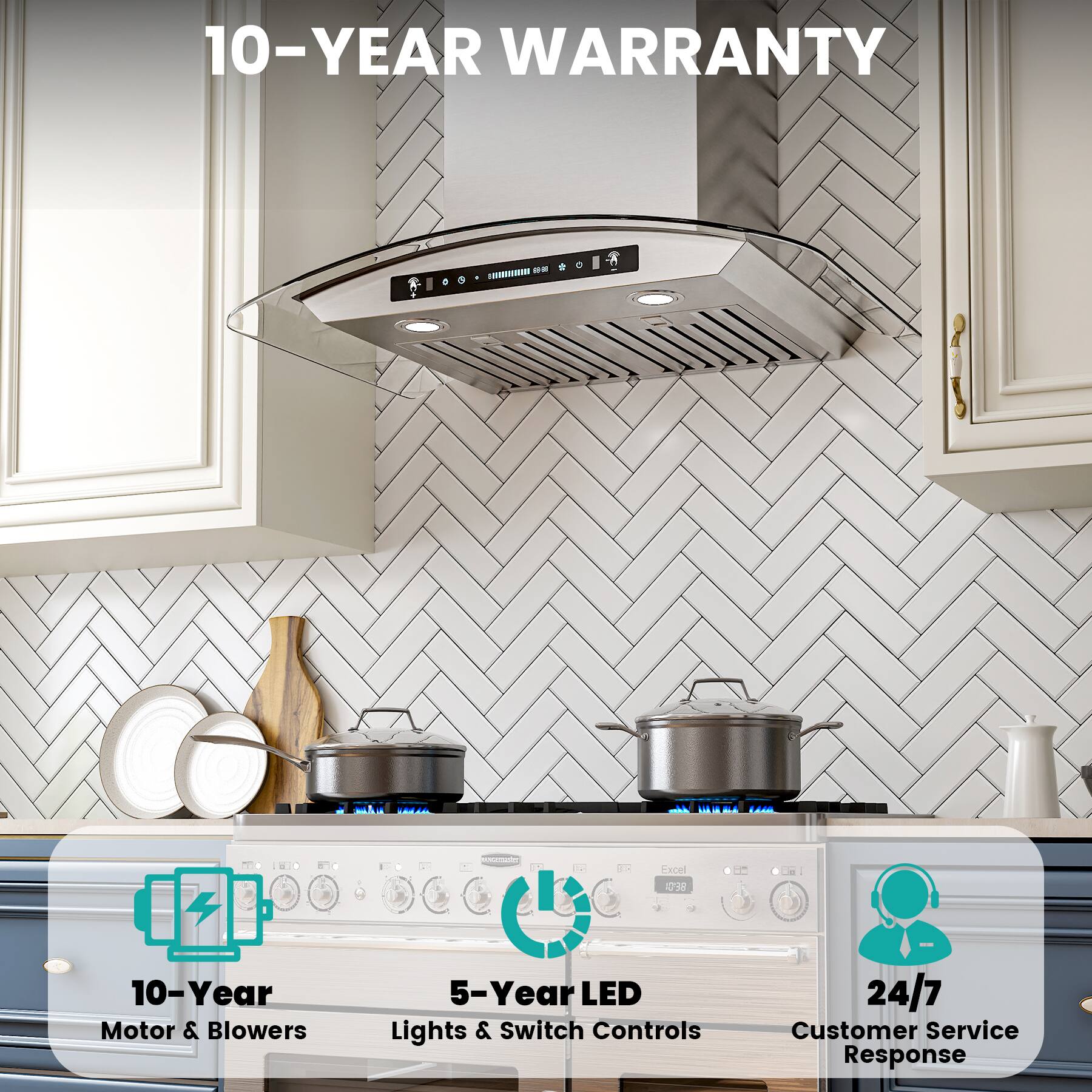 10-YEAR WARRANTY

- 10-Year Motor & Blowers
- 5-Year LED Lights & Switch Controls
- 24/7 Customer Service Response