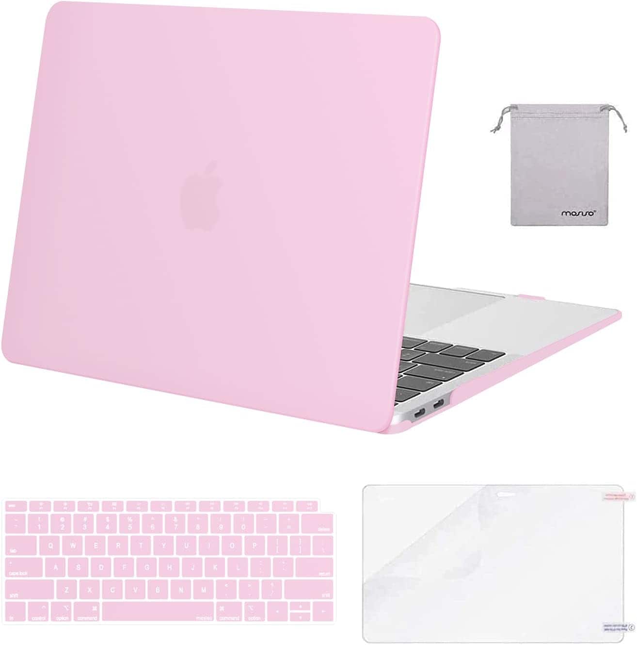 mosiso - 4IN1 Case Kit for MacBook Air 13 inch M1 A2337 A2179 A1932 2021-2018, Hard Shell&Keyboard Cover&Screen Protector&Pouch - Clear Pink