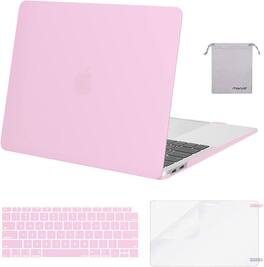 mosiso - 4IN1 Case Kit for MacBook Air 13 inch M1 A2337 A2179 A1932 2021-2018, Hard Shell&Keyboard Cover&Screen Protector&Pouch - Clear Pink