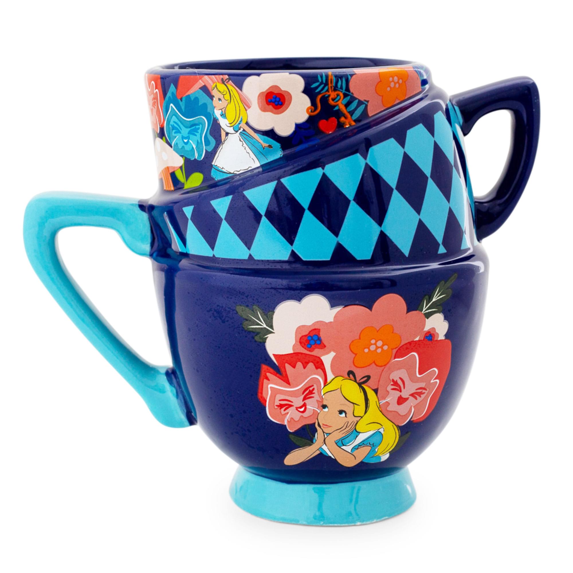 Front. Disney - Disney Alice in Wonderland Stacked Teacups Sculpted Ceramic Mug | Holds 20 Ounce - Blue.