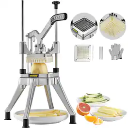 VEVOR - Commercial Vegetable Fruit Chopper 1/4" Blade Heavy Duty Professional Food Dicer Kattex French Fry Cutter - Silver