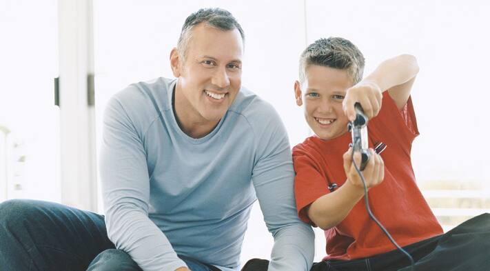 family playing video game