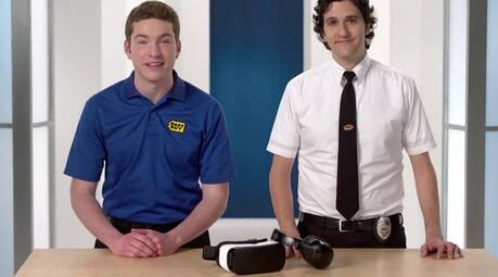 Blue Shirt, Geek Squad agent, virtual reality headset