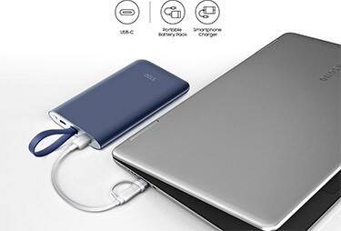 Portable battery pack and smartphone charger, laptop, USB-C port
