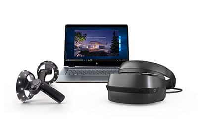 Woman using mixed reality devices