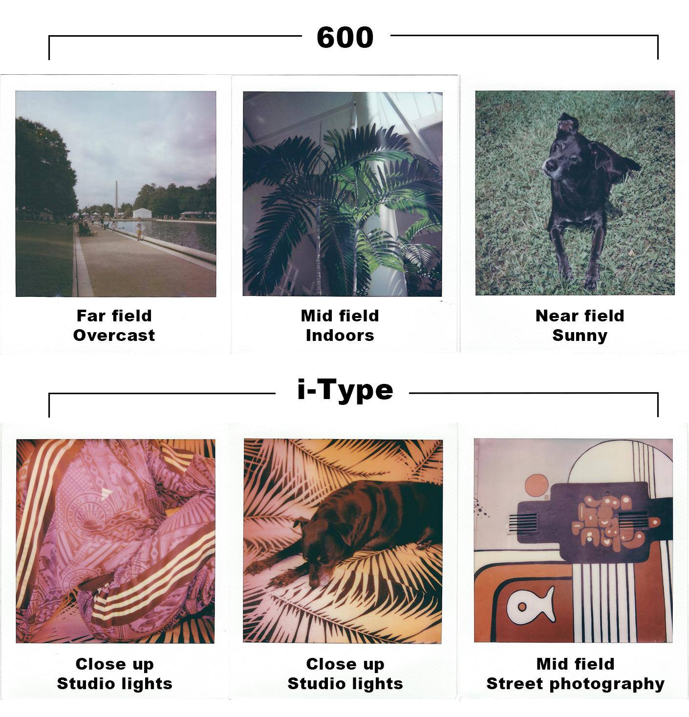 Photo examples in various focal lengths on both 600 and i-Type film., click to load a larger version