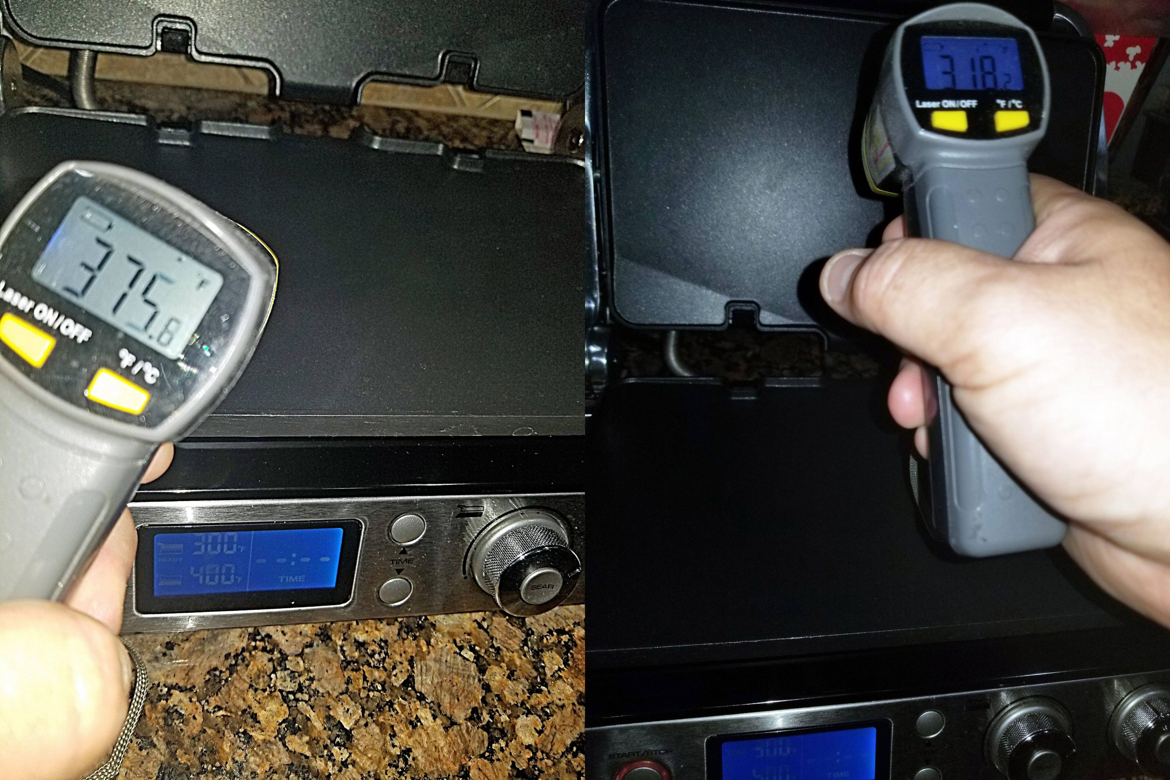 Temperature of left should be 400 and the right should be 300. Temperatures varied significantly from what was set and were often well above set temp. This was one of the lowest set recorded., click to load a larger version