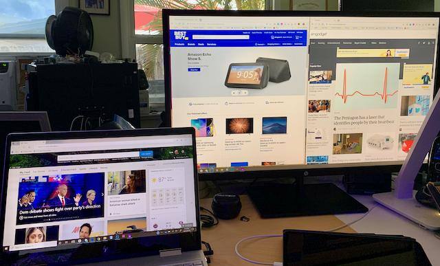 My laptop with 15" 1080p and this HP monitor., click to load a larger version