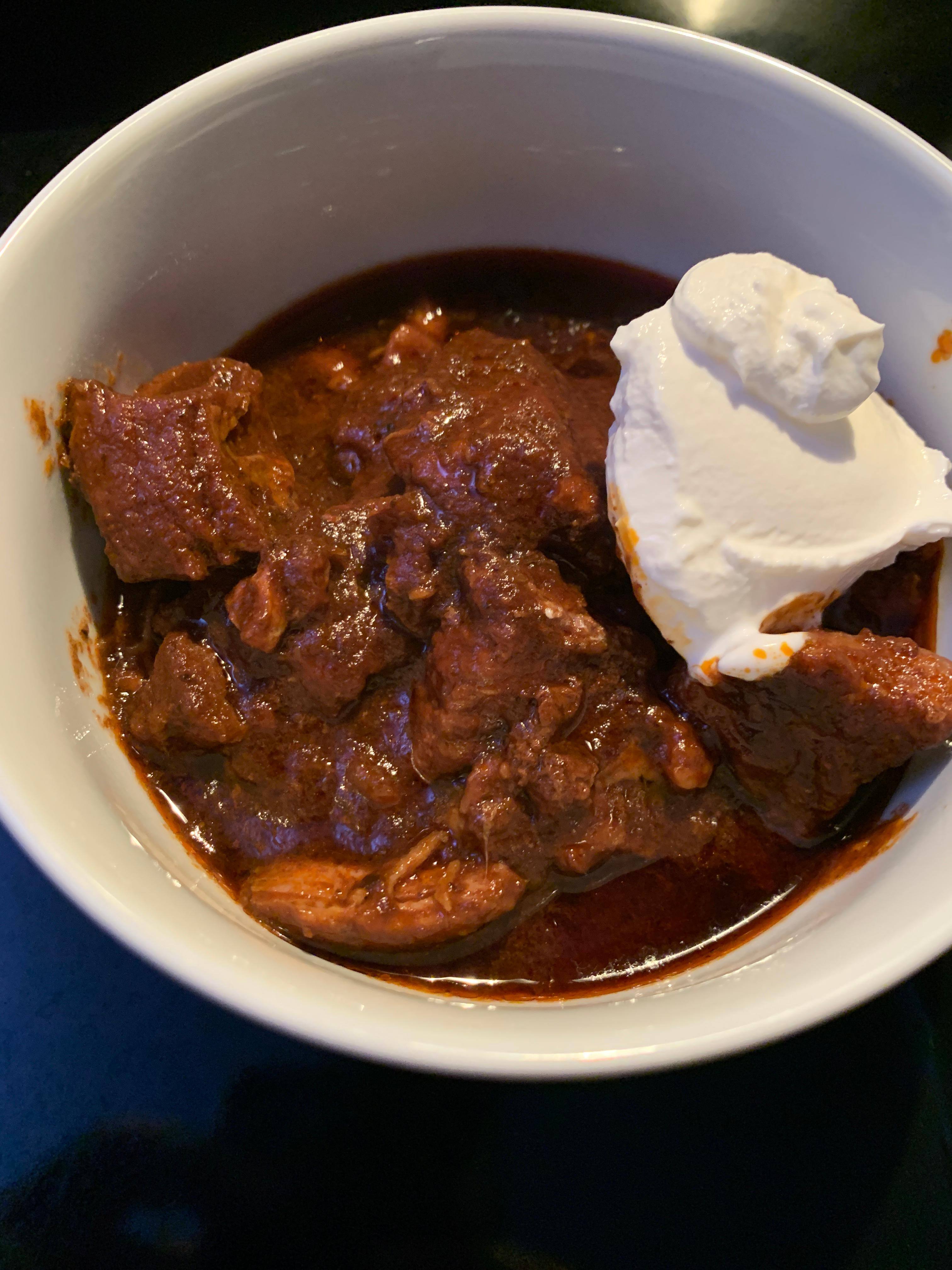 Chile Colorado with Pork (made from blended rehydrated/ strained chilies)., click to load a larger version