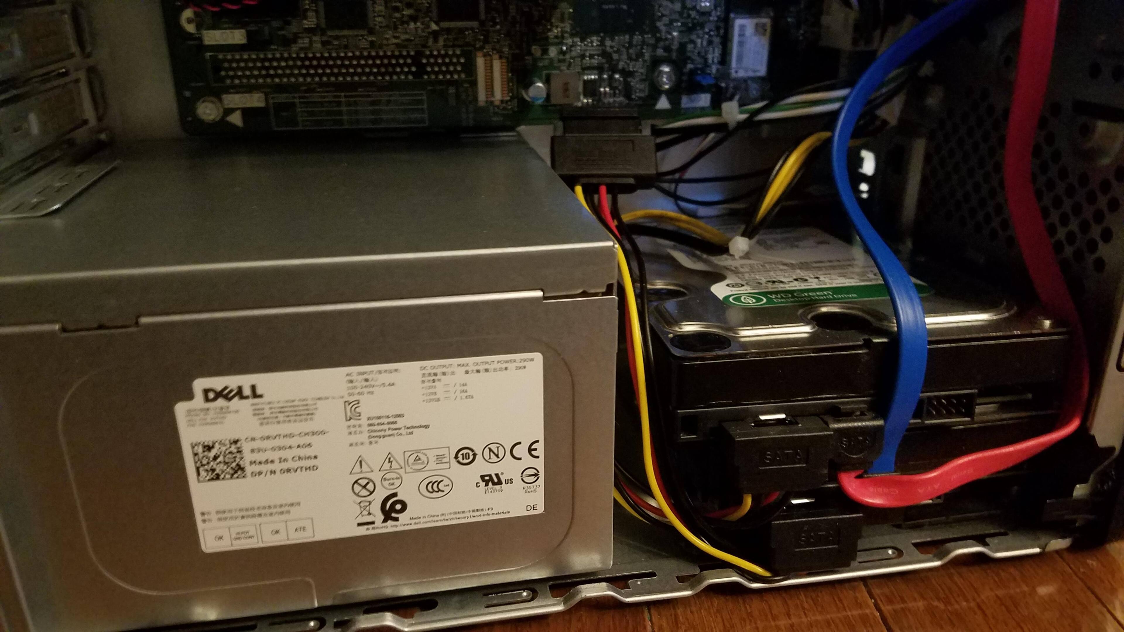 Power supply and drive stack. I have 2 drives sitting on top of each other, but it's not secure, click to load a larger version