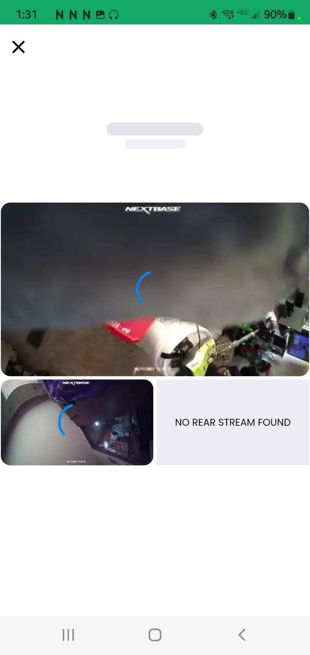 Second most common screen appearance when trying to access "Live View" through the app with EXCELLENT Cell reception on both the phone and the NEXTBASE Camera. It will try to connect and play 1-2 clip of something from a long time prior. NOT LIVE!, click to load a larger version