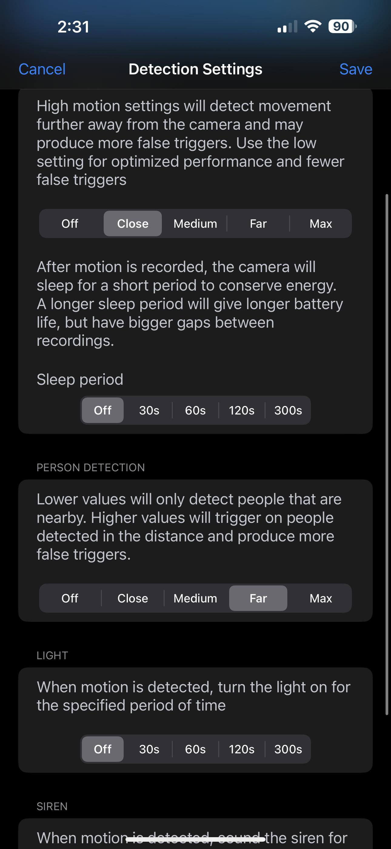 Some of the camera settings, click to load a larger version