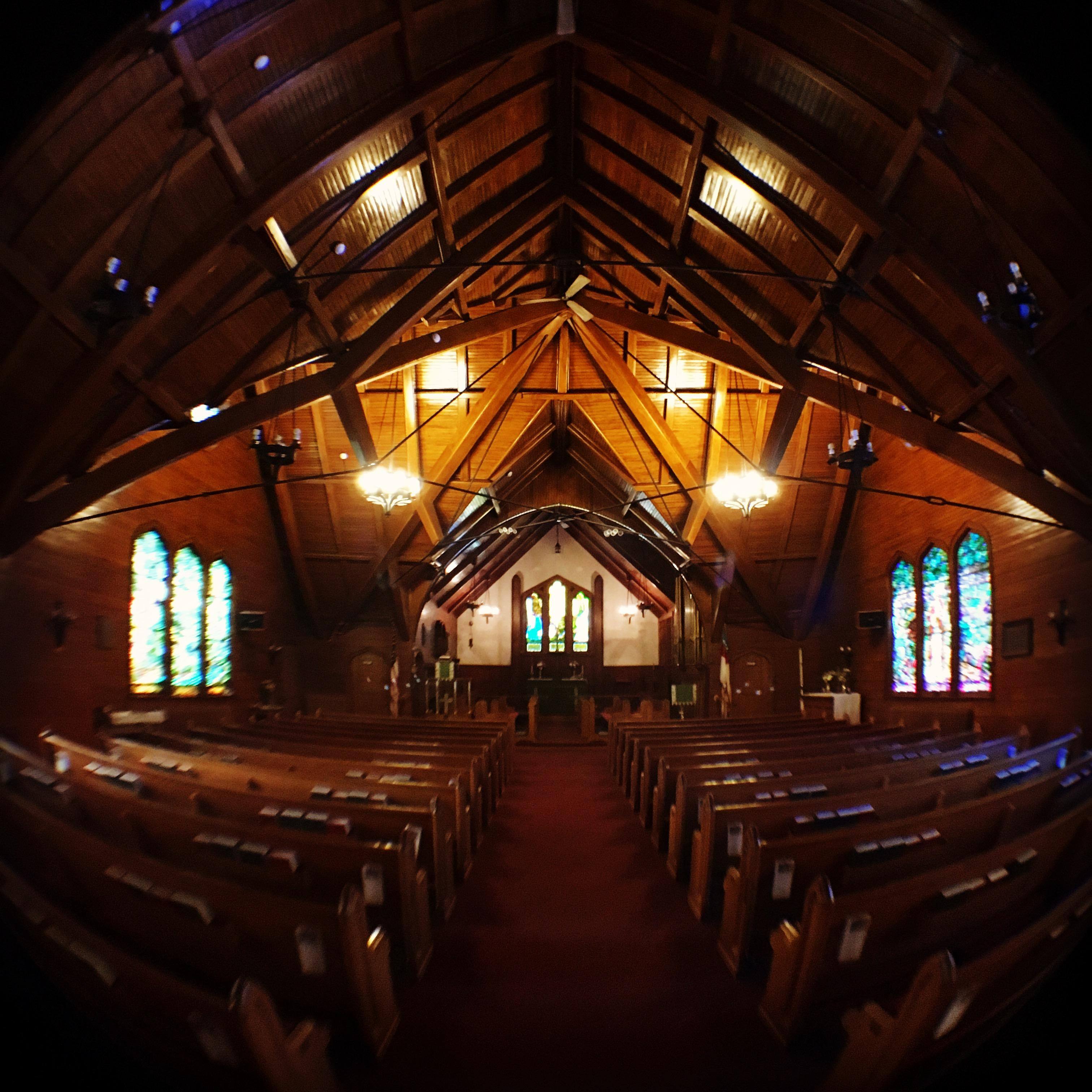 Church interior, fisheye lens, click to load a larger version