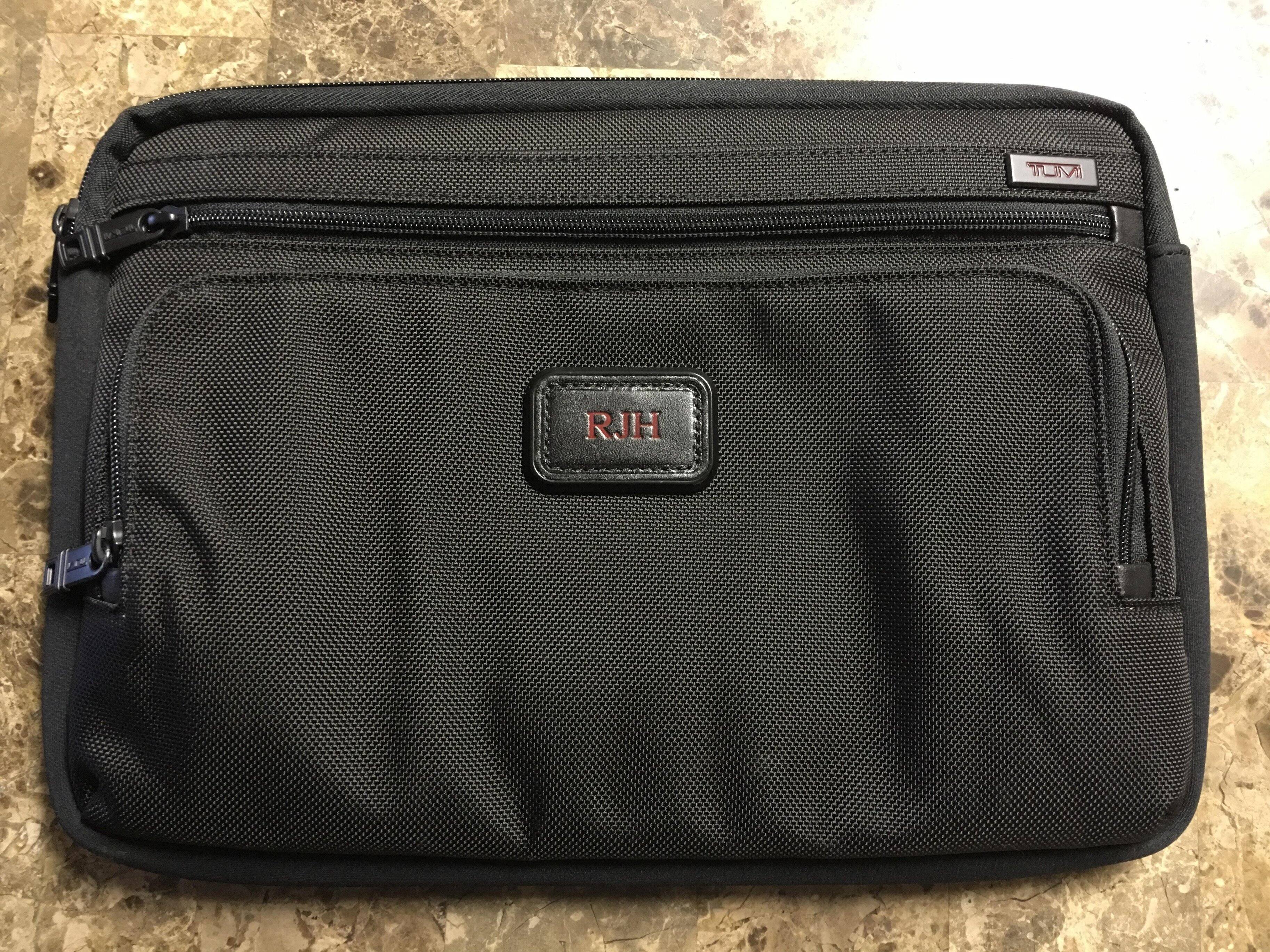 Tumi TULP-002-NBLK after in-store monogramming, click to load a larger version